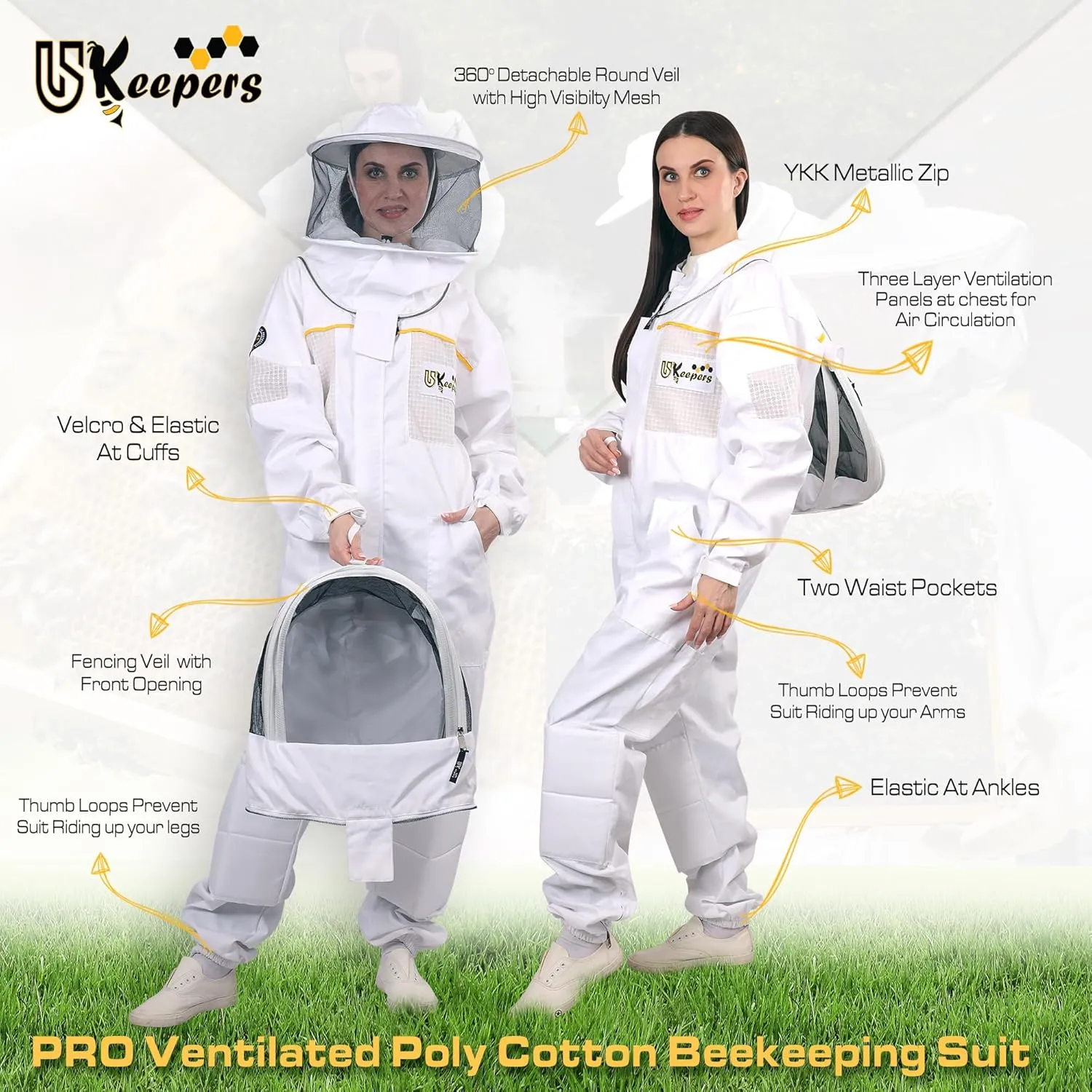 Ultra-Ventilated Polycotton Beekeeping Suit for Men & Women with Gloves & Two Beekeeping Veils-Professional & Beginner Apiarist Suit. (Sv, S)