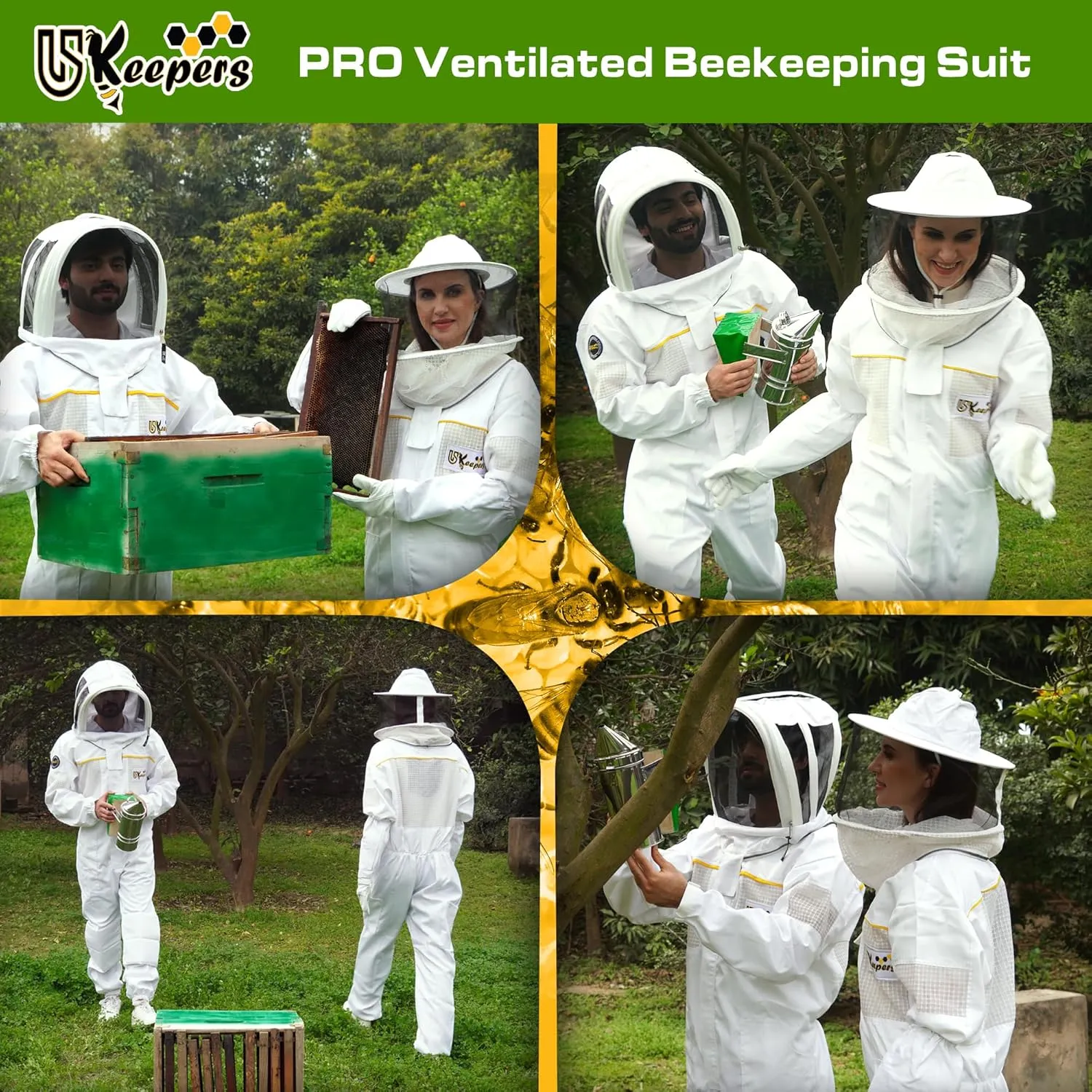 Ultra-Ventilated Polycotton Beekeeping Suit for Men & Women with Gloves & Two Beekeeping Veils-Professional & Beginner Apiarist Suit. (Sv, S)