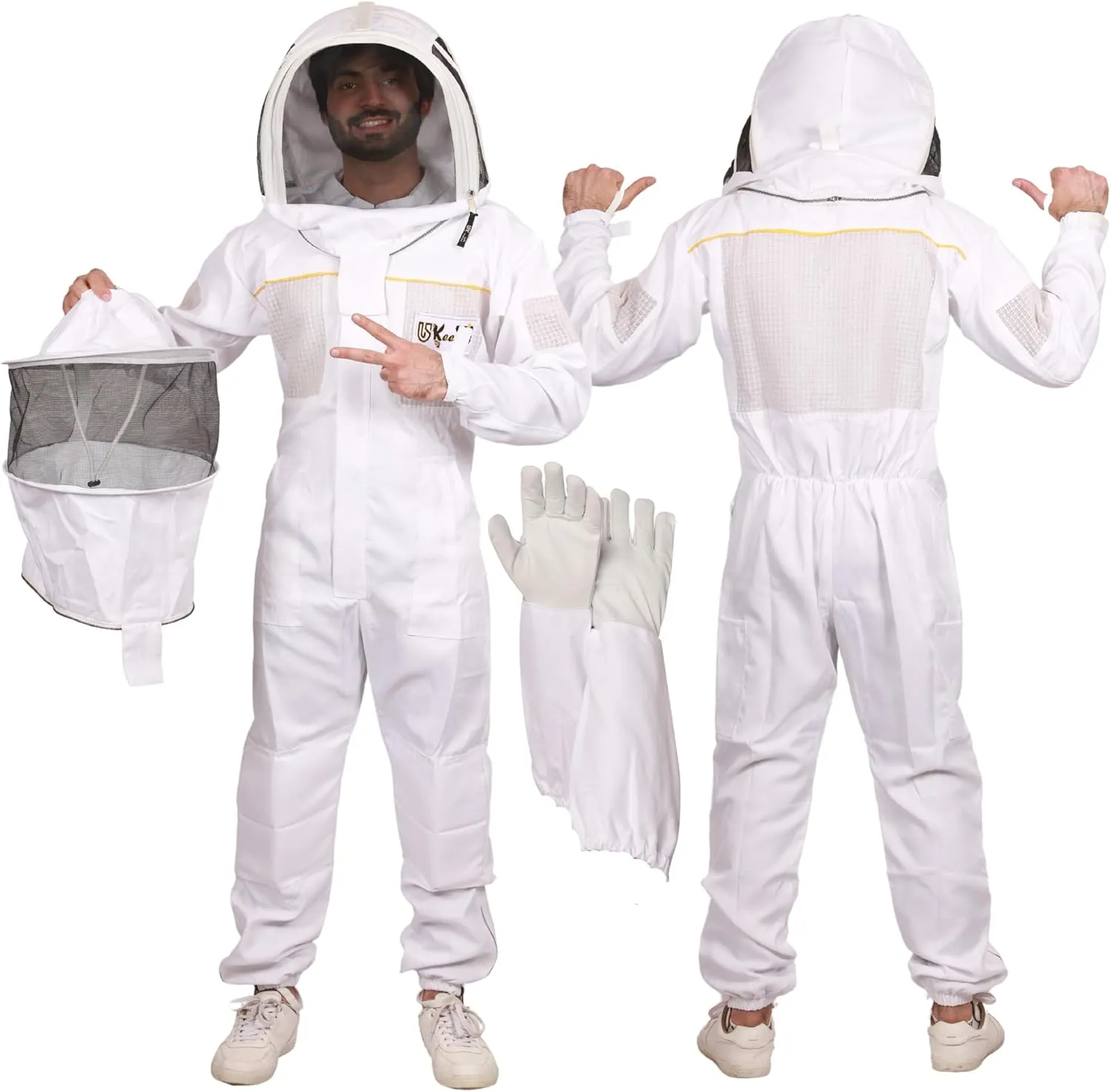 Ultra-Ventilated Polycotton Beekeeping Suit for Men & Women with Gloves & Two Beekeeping Veils-Professional & Beginner Apiarist Suit. (Sv, S)
