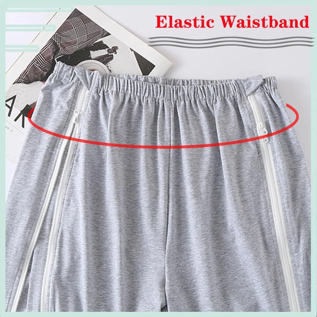 Unisex Tear Away Shorts Side Zipper Cotton Post Surgery Recovery Pants for Knee Leg Hip Surgical Recovery