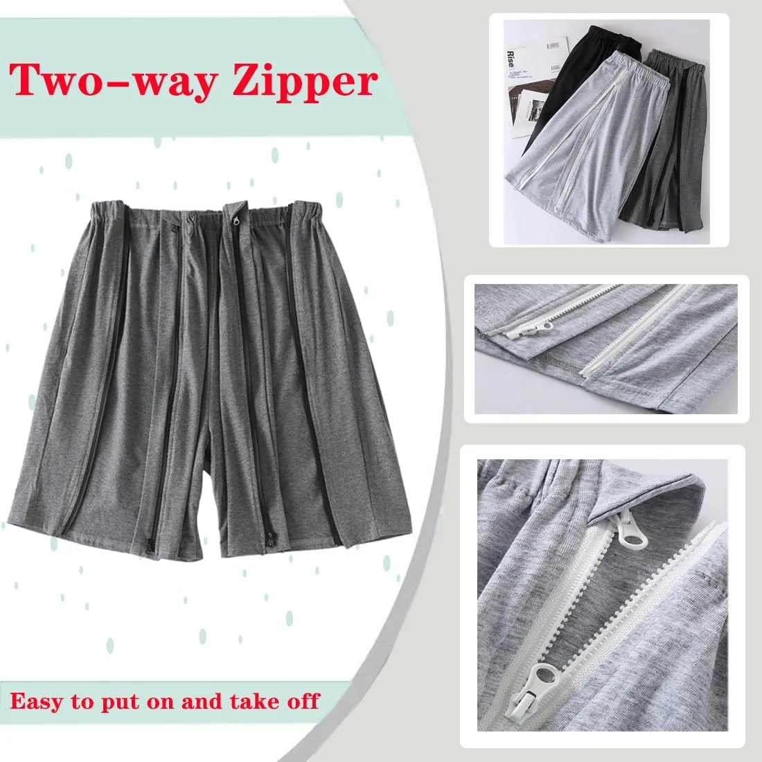 Unisex Tear Away Shorts Side Zipper Cotton Post Surgery Recovery Pants for Knee Leg Hip Surgical Recovery