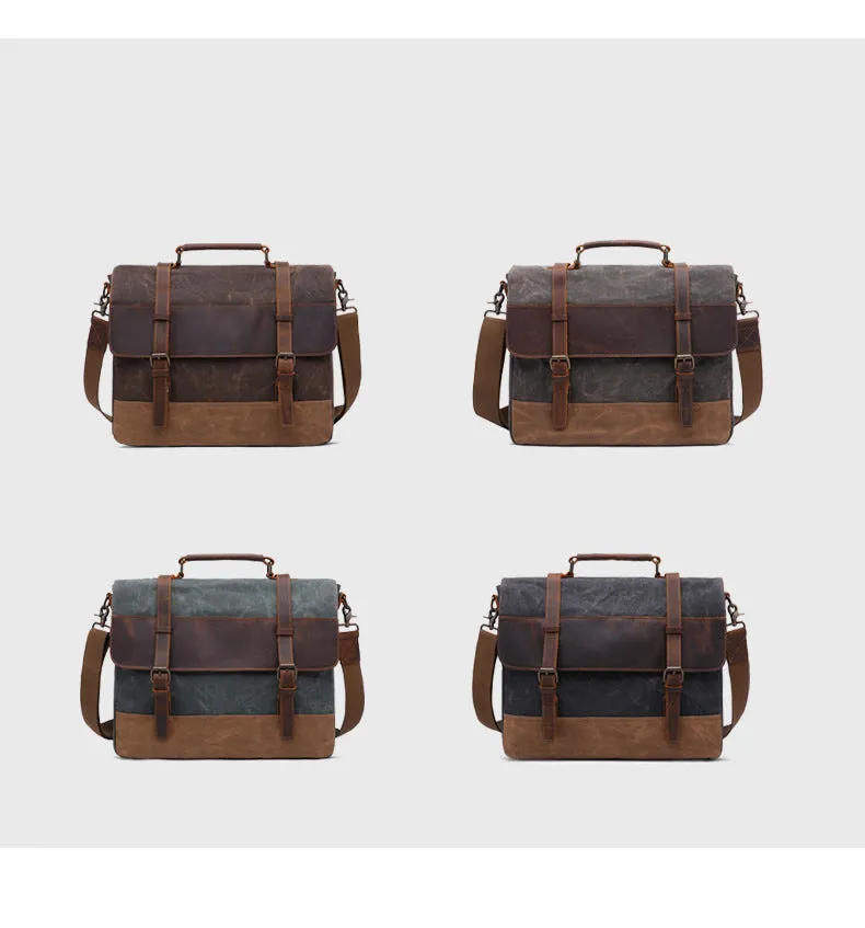 Unisex Vintage Canvas Messenger Bag with Leather Accents