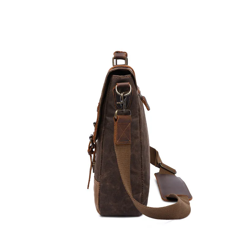 Unisex Vintage Canvas Messenger Bag with Leather Accents
