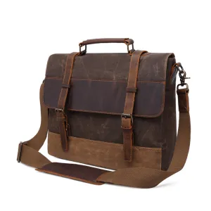 Unisex Vintage Canvas Messenger Bag with Leather Accents