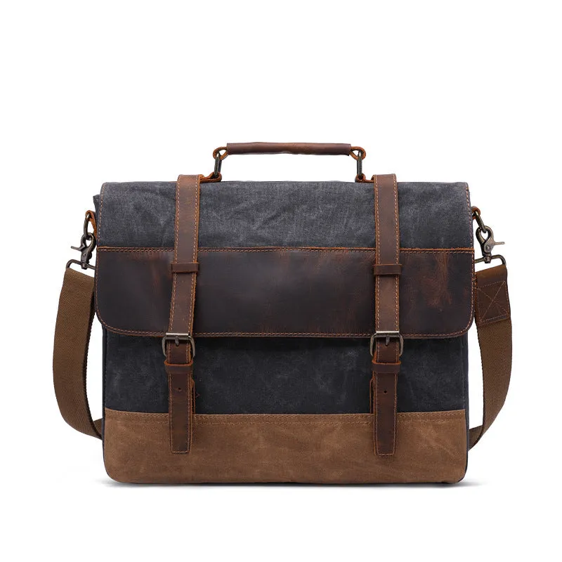 Unisex Vintage Canvas Messenger Bag with Leather Accents