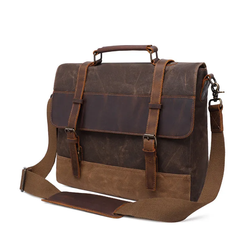 Unisex Vintage Canvas Messenger Bag with Leather Accents