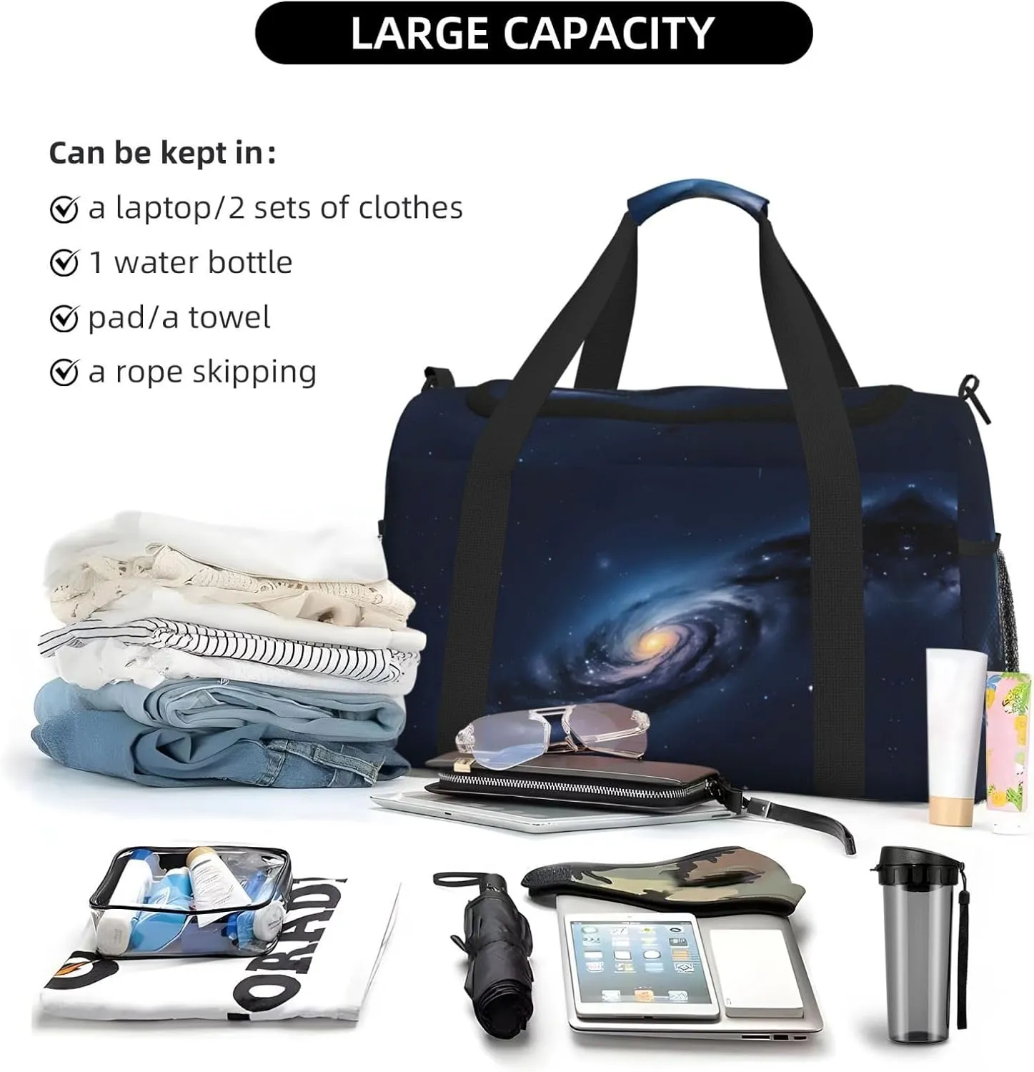 Universe Milky Way Galaxy Travel Duffel Bag With Zippers And Handles, Big Foldable Duffle Bag For Family Vacations