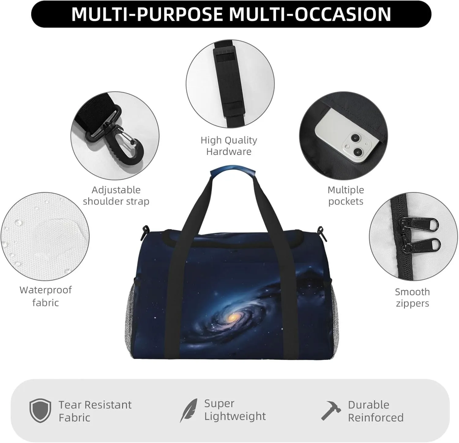 Universe Milky Way Galaxy Travel Duffel Bag With Zippers And Handles, Big Foldable Duffle Bag For Family Vacations