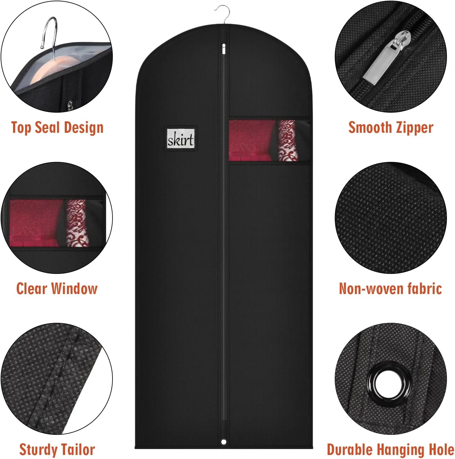 Univivi 5 Pack Garment Bags for Hanging Clothes, 60 Inch Dress Cover with Clear Window and ID Card Holder, Breathable Full Zipper Dust Cover for Dresses, Coats, Jackets