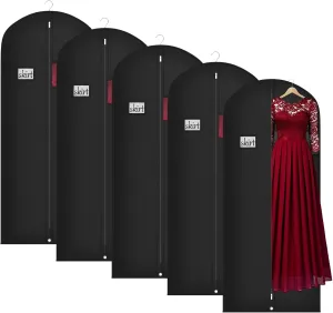 Univivi 5 Pack Garment Bags for Hanging Clothes, 60 Inch Dress Cover with Clear Window and ID Card Holder, Breathable Full Zipper Dust Cover for Dresses, Coats, Jackets