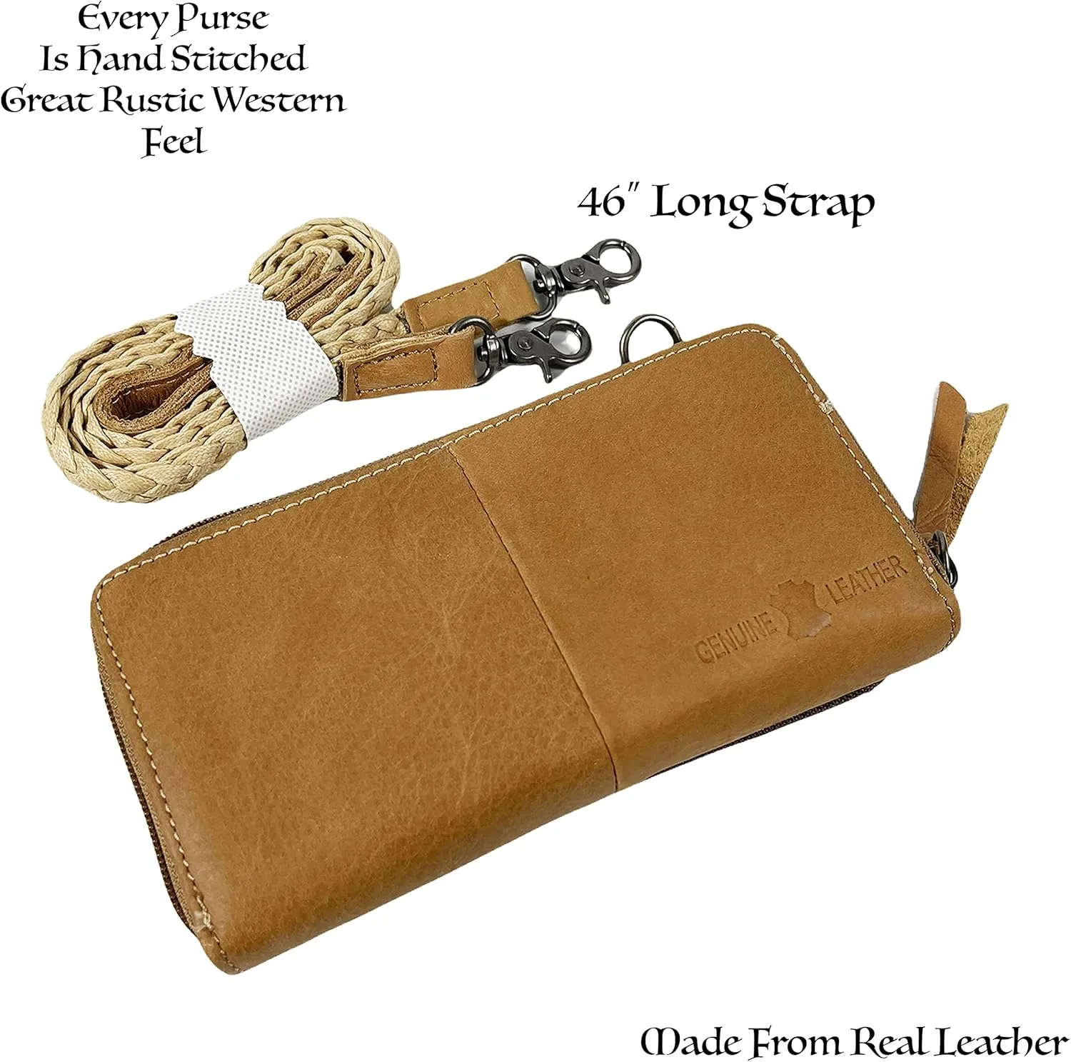 Urbalabs Cowhair Genuine Leather Women Western Wallets Tri Fold and Pouch Clutch Bag Leather Fringe Purse Cell Phone Holder Tooled Wallet For Women Cowgirl Small Clutch Hand Stitched (White Brown)
