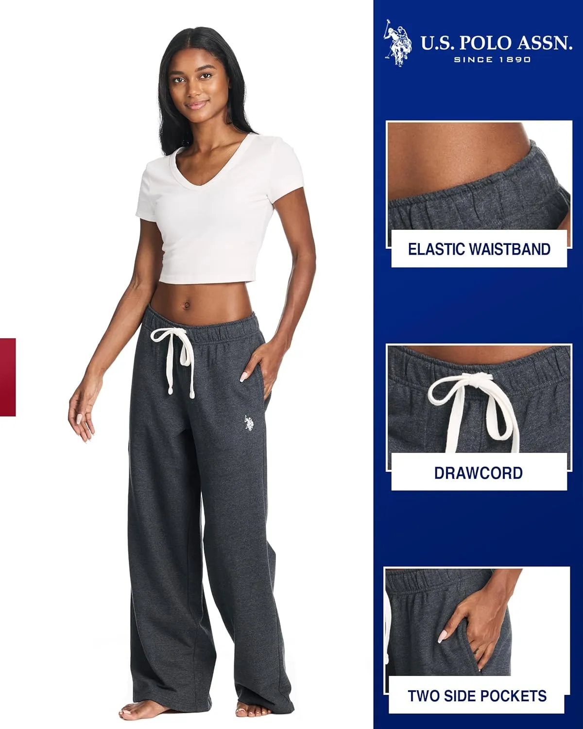 U.S. Polo Assn. Womens Sweatpants with Pockets, French Terry Womens Joggers or Wide Leg Sweats