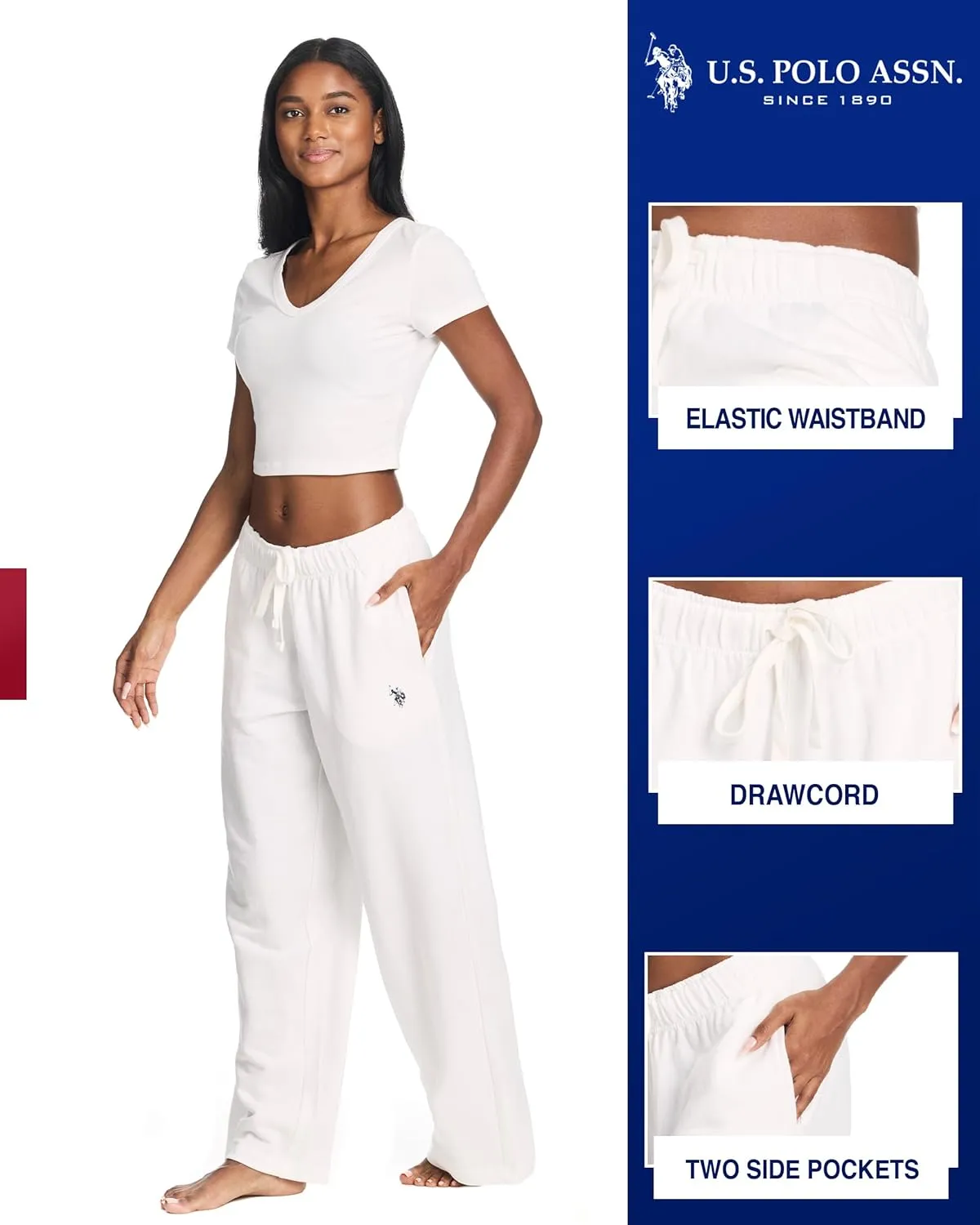 U.S. Polo Assn. Womens Sweatpants with Pockets, French Terry Womens Joggers or Wide Leg Sweats