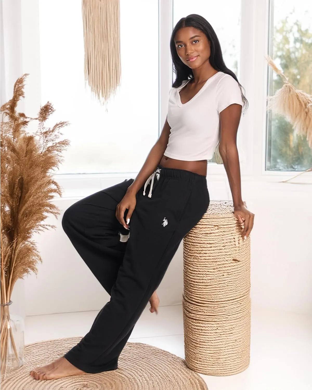 U.S. Polo Assn. Womens Sweatpants with Pockets, French Terry Womens Joggers or Wide Leg Sweats