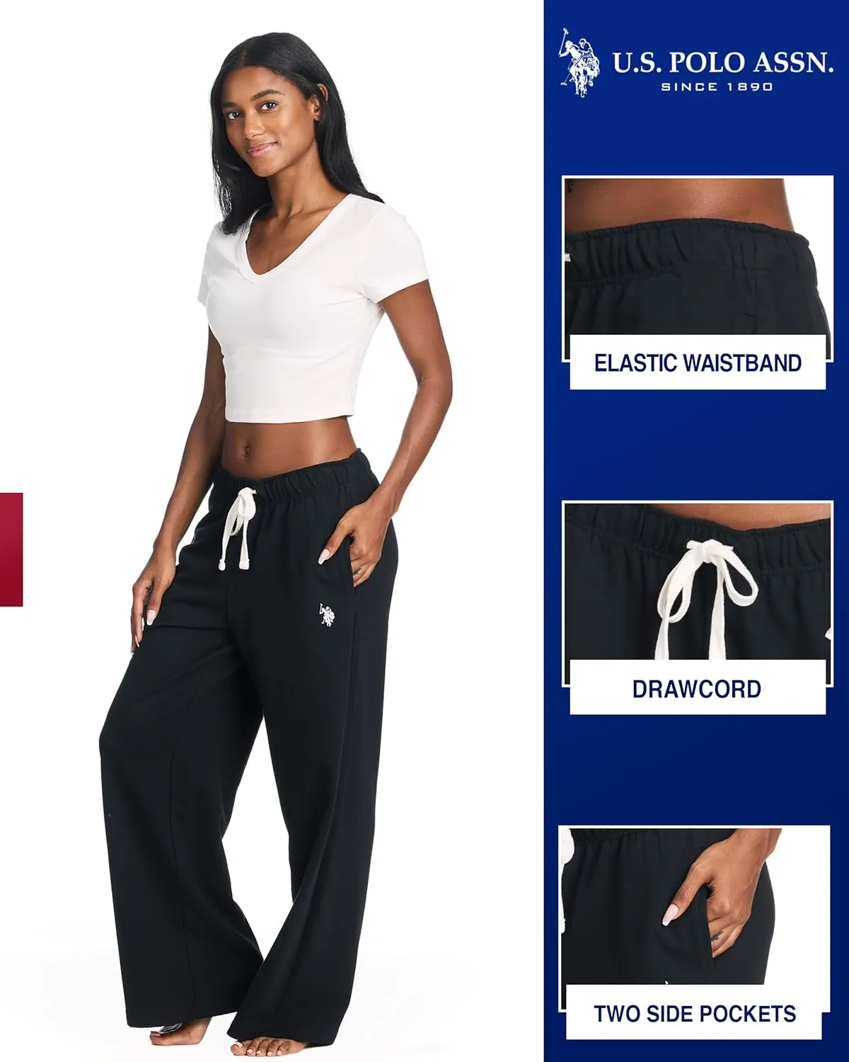 U.S. Polo Assn. Womens Sweatpants with Pockets, French Terry Womens Joggers or Wide Leg Sweats