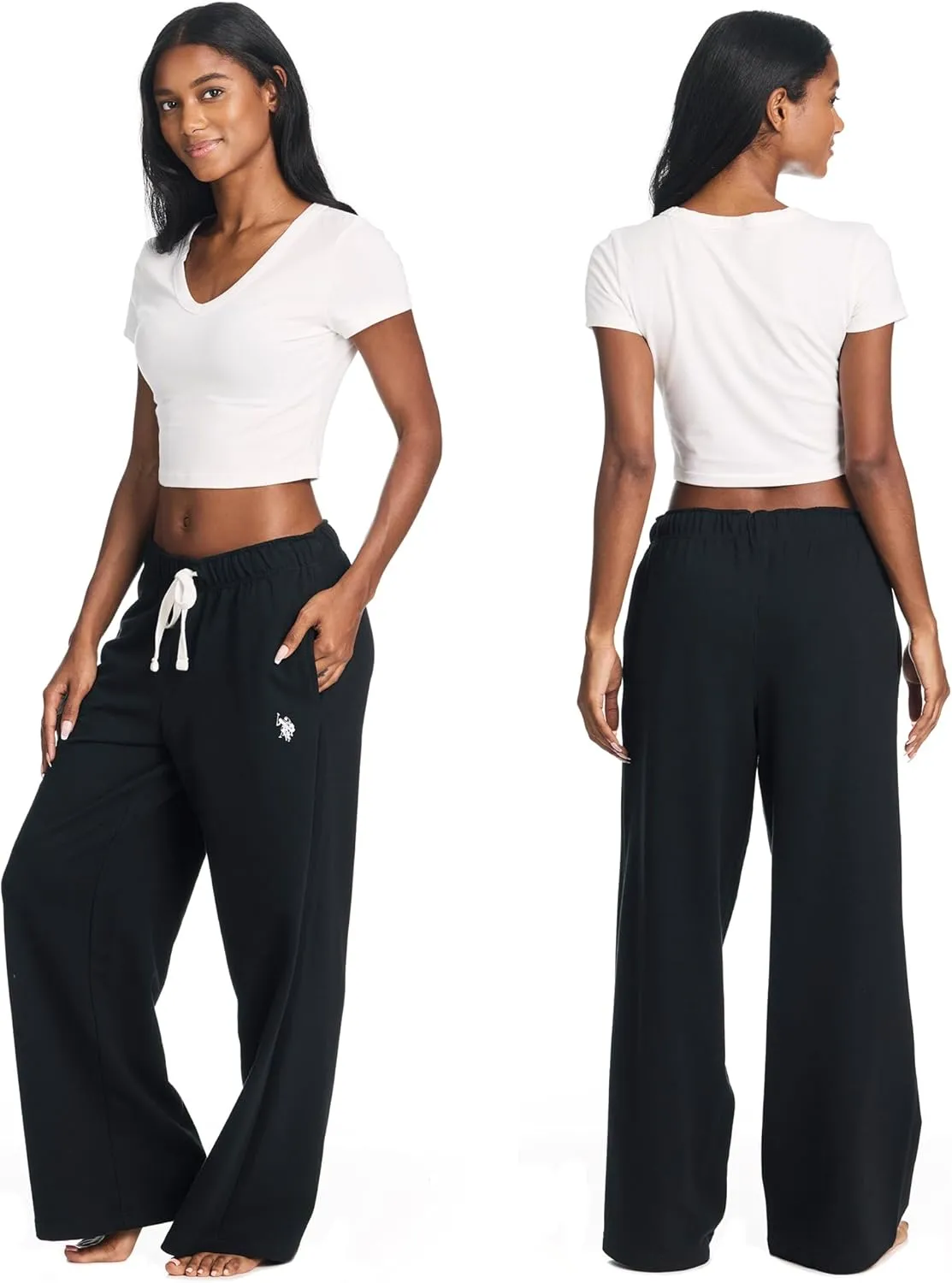 U.S. Polo Assn. Womens Sweatpants with Pockets, French Terry Womens Joggers or Wide Leg Sweats
