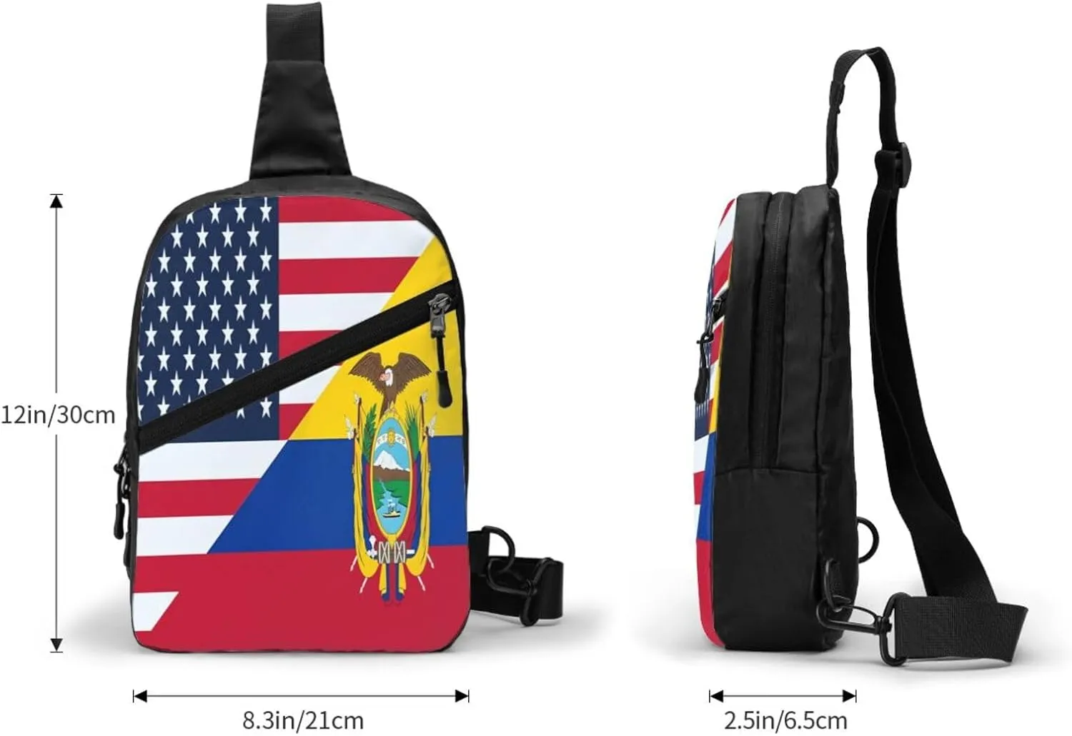 USA Ecuador Combination Flag Packable Crossbody Bag Portable Sling Bags Foldable Travel Daypack Reusable Sports Shoulder Backpack Diagonally Chest Bag for Workout