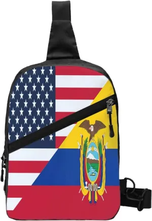 USA Ecuador Combination Flag Packable Crossbody Bag Portable Sling Bags Foldable Travel Daypack Reusable Sports Shoulder Backpack Diagonally Chest Bag for Workout