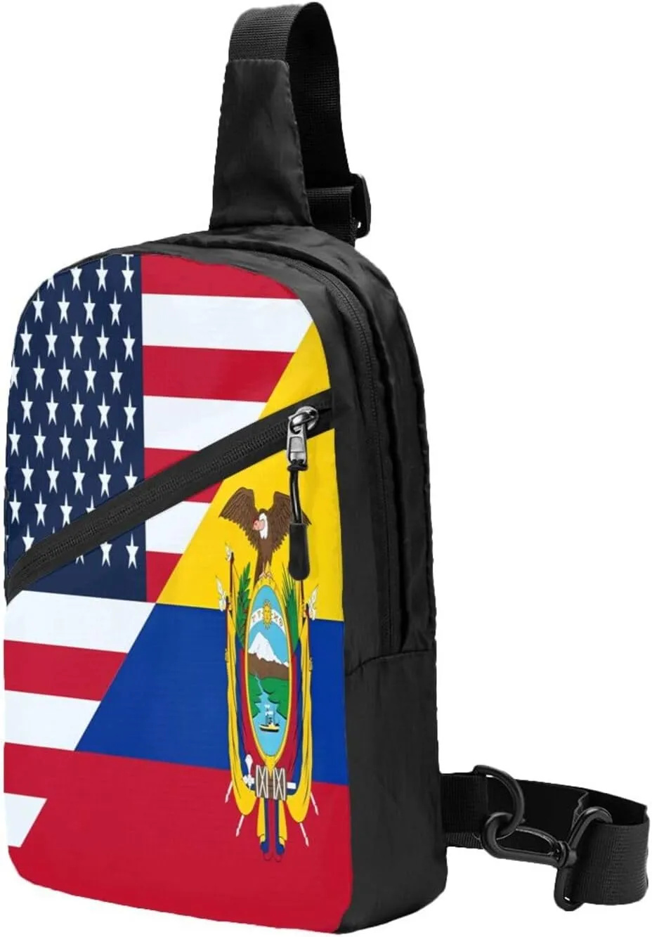 USA Ecuador Combination Flag Packable Crossbody Bag Portable Sling Bags Foldable Travel Daypack Reusable Sports Shoulder Backpack Diagonally Chest Bag for Workout