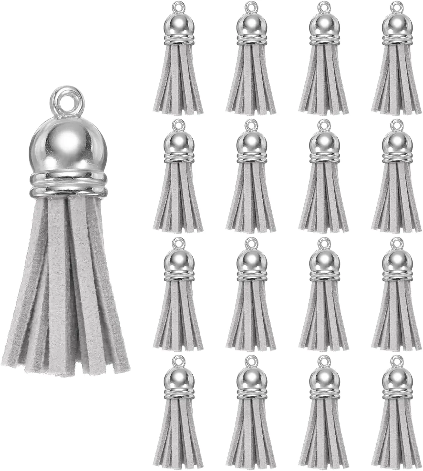 uxcell 200 Pcs Keychain Tassels, Bulk Leather Tassels for Crafts Colored Tassel Pendants for Acrylic Blanks, Earrings, Keychain Bracelets and Jewelry Making, Light Grey