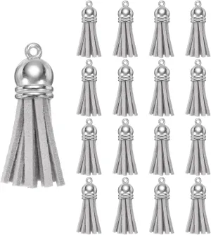 uxcell 200 Pcs Keychain Tassels, Bulk Leather Tassels for Crafts Colored Tassel Pendants for Acrylic Blanks, Earrings, Keychain Bracelets and Jewelry Making, Light Grey