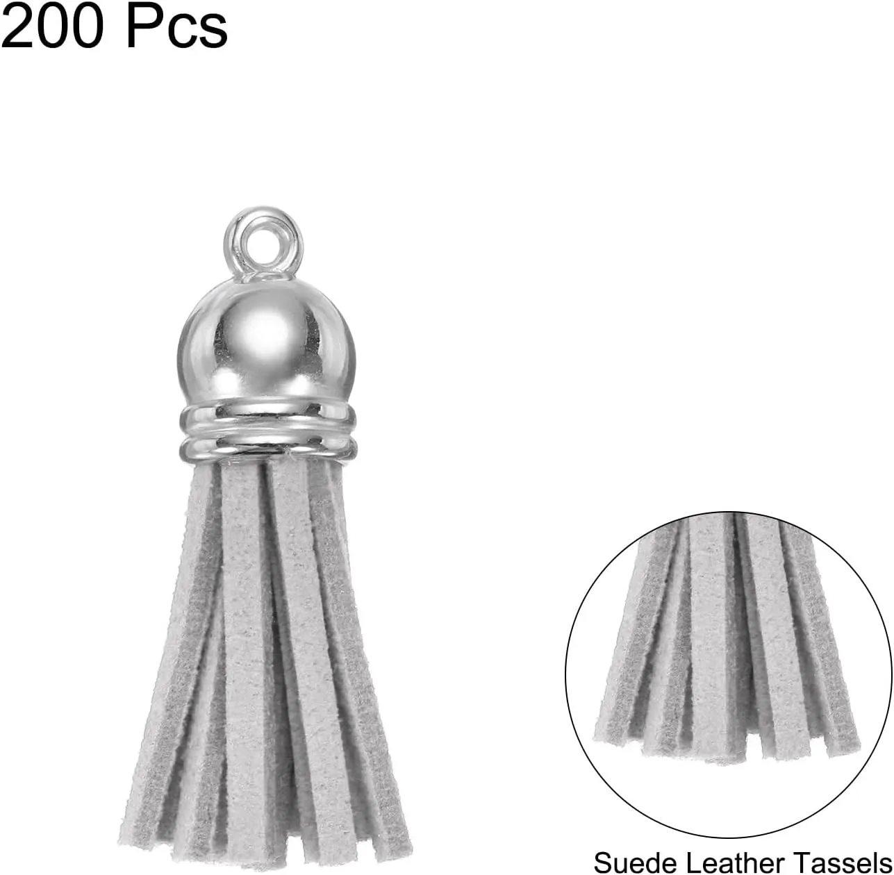 uxcell 200 Pcs Keychain Tassels, Bulk Leather Tassels for Crafts Colored Tassel Pendants for Acrylic Blanks, Earrings, Keychain Bracelets and Jewelry Making, Light Grey