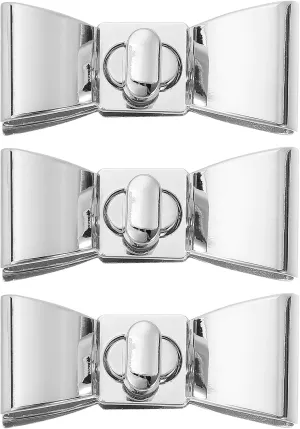 uxcell 3Set Turn Lock Clasp, Bowknot Press Lock Clasp Closure Twist Turn Locks Hardware Buckle Fasteners for Purse Leather Bag Handbag Making Accessories (55x23mm, Silver)