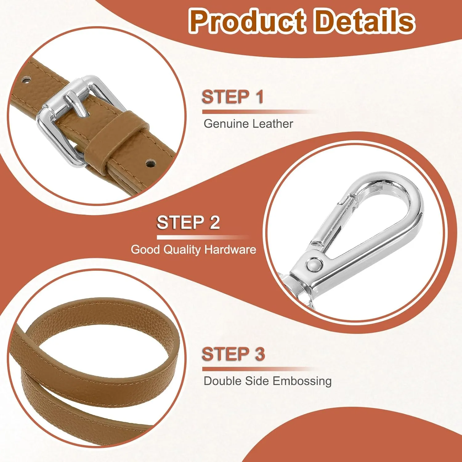 uxcell Genuine Leather Purse Strap, 41.7"-51.2" Adjustable Crossbody Replacement Straps 0.7" Width for Women Handbags Shoulder Bag (Cool Brown, Silver Buckle)