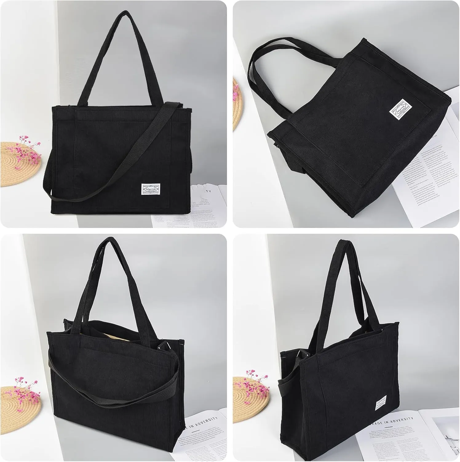 Valleycomfy Tote Bag for Women Corduroy Crossbody Tote Bag Purse Women Travel Shoulder Bags Work Handbags Everyday Hobo Bag