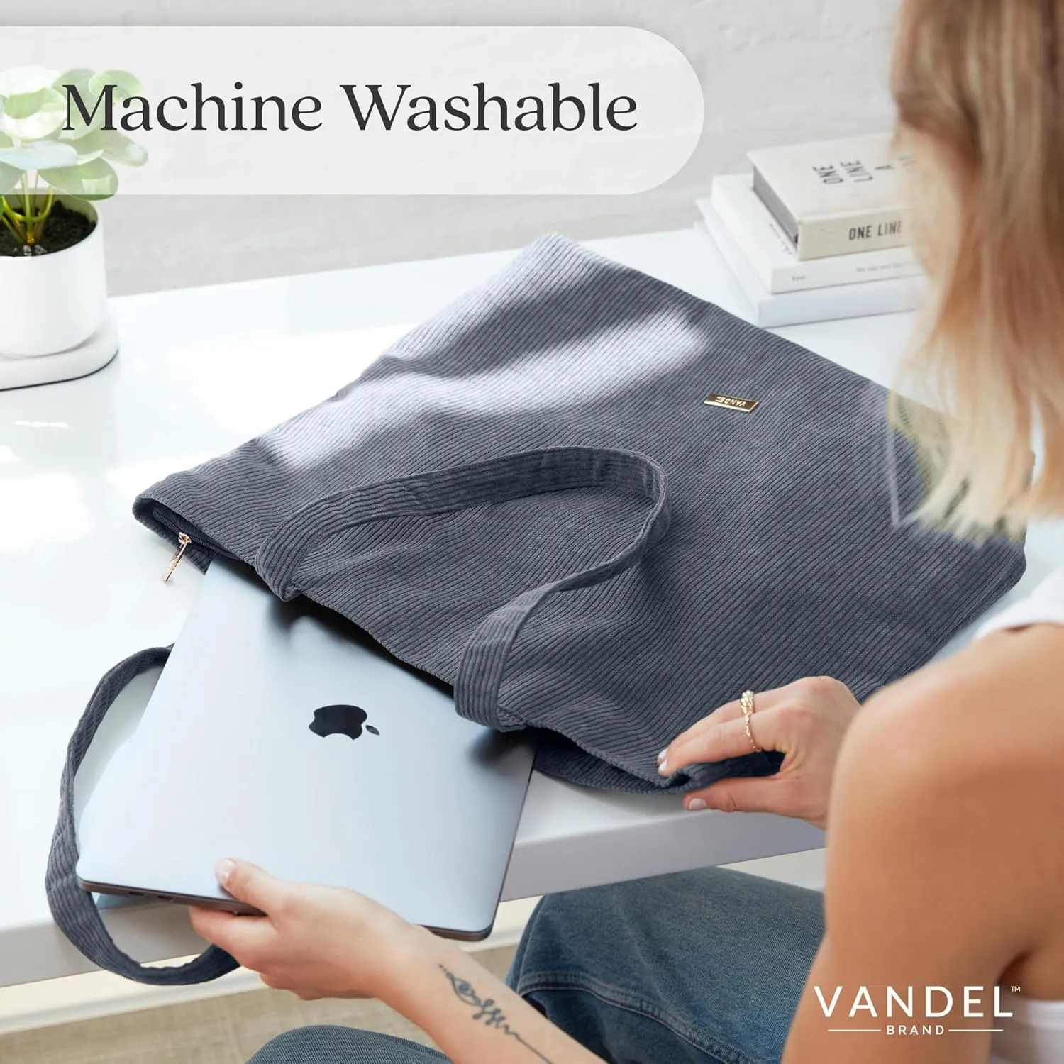 VANDEL Corduroy Tote Bag for Women and Men with Zipper and Inner Pockets. Cute School Tote Bag with Zipper, Aesthetic