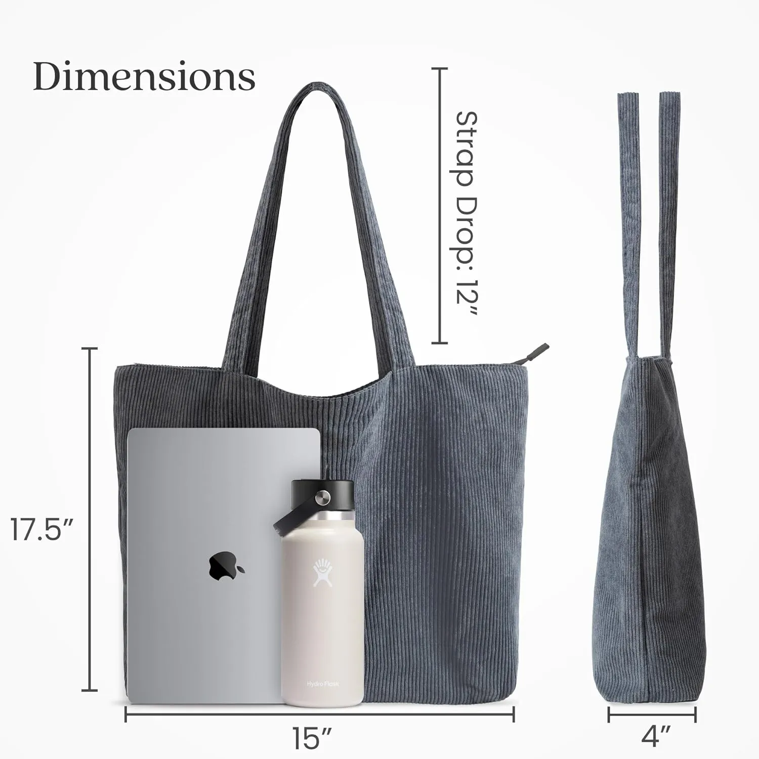 VANDEL Corduroy Tote Bag for Women and Men with Zipper and Inner Pockets. Cute School Tote Bag with Zipper, Aesthetic