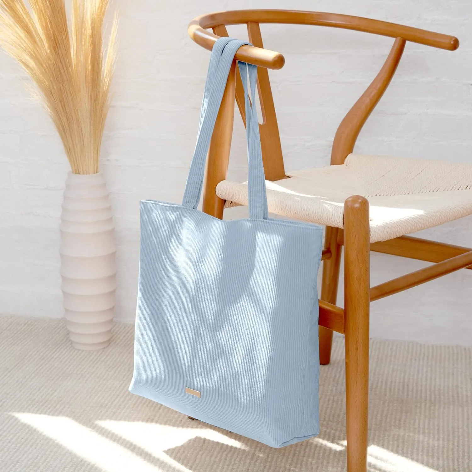 VANDEL Corduroy Tote Bag for Women and Men with Zipper and Inner Pockets. Cute School Tote Bag with Zipper, Aesthetic