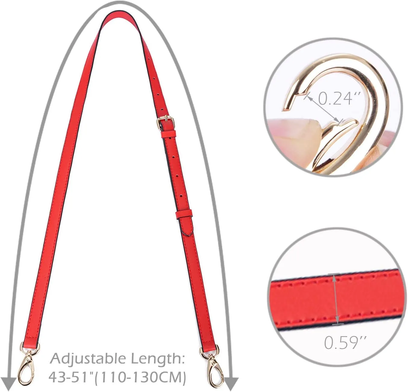 VanEnjoy Genuine Leather Adjustable Purse Strap Replacement for Cross Body Bag Handbag - 3/5 inch Wide,51 inches Long