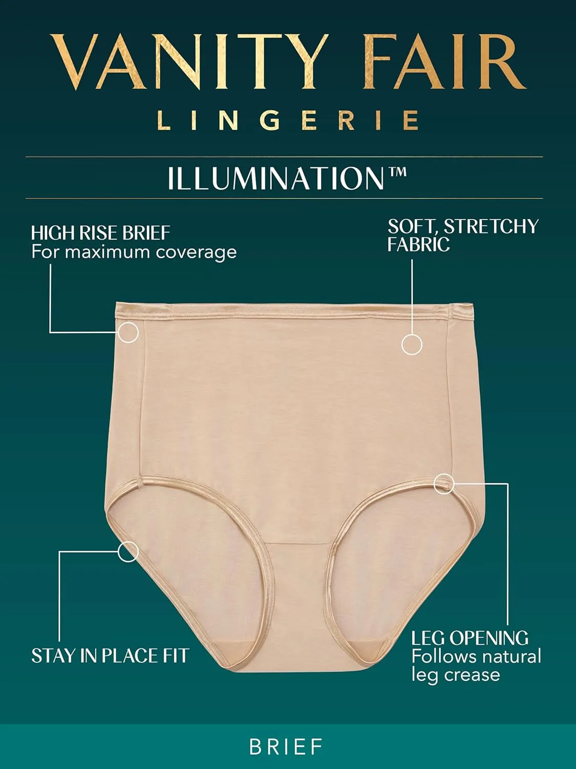 Vanity Fair Women's Illumination Brief Panties, Silky Stretch & Satin Trim