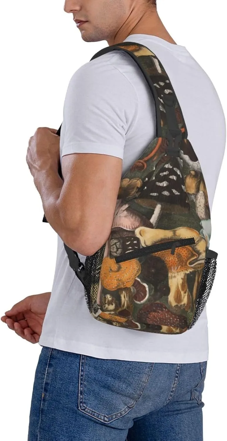 Various Different Beautiful Mushrooms Chest Sling Bag Crossbody Shoulder Backpack Bag Gym Cycling Daypack Travel Hiking Cross Bag
