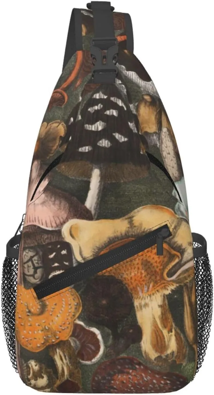 Various Different Beautiful Mushrooms Chest Sling Bag Crossbody Shoulder Backpack Bag Gym Cycling Daypack Travel Hiking Cross Bag