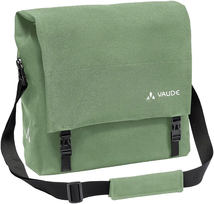 VAUDE Bicycle Bag Augsburg IV 14L, Green, Urban Style, 100% Waterproof, Rear Pannier Rack Bag, QMR Mounting System - Made in Germany