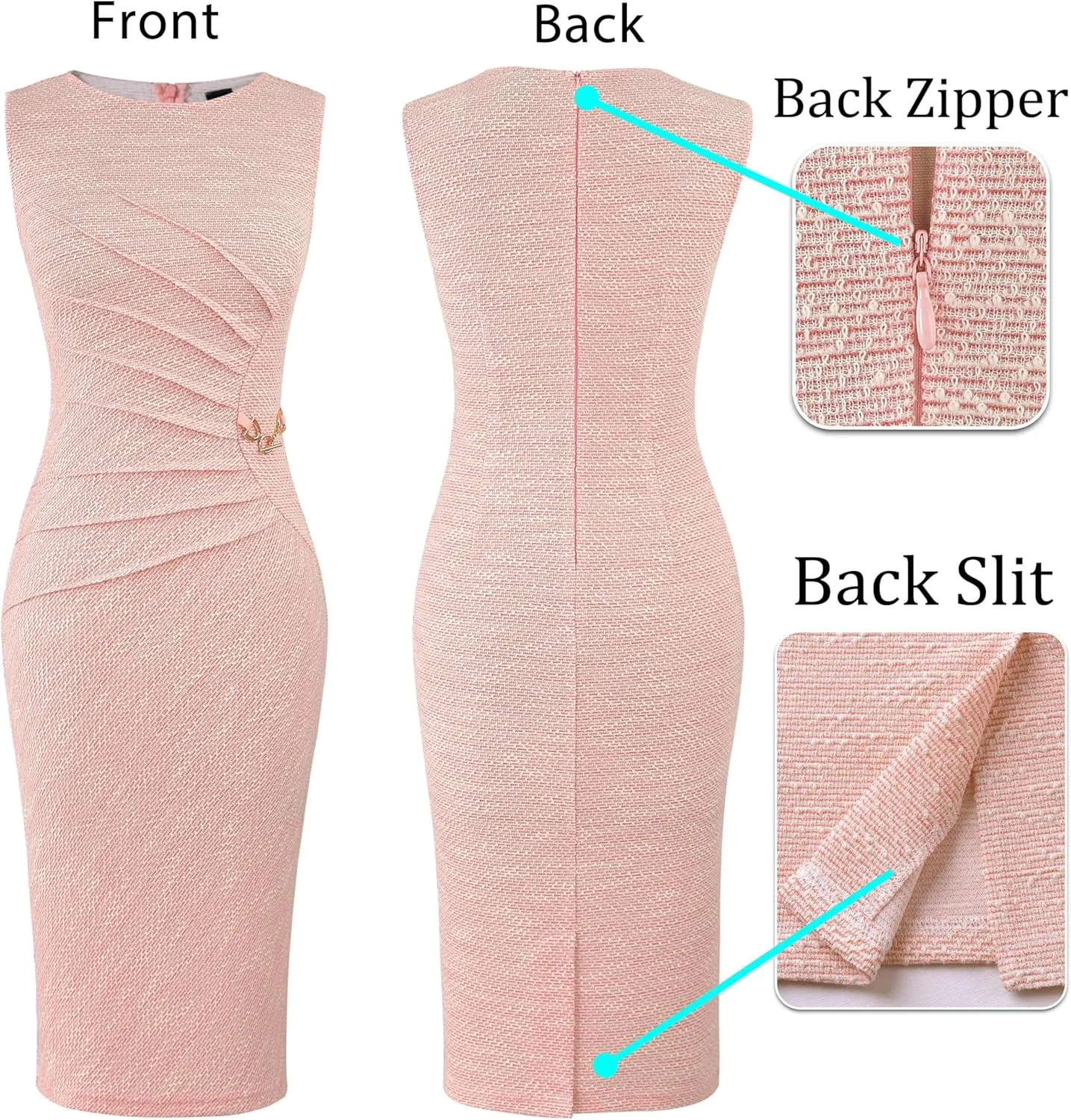 VFSHOW Womens Elegant Ruched Work Business Office Cocktail Party Sheath Dress