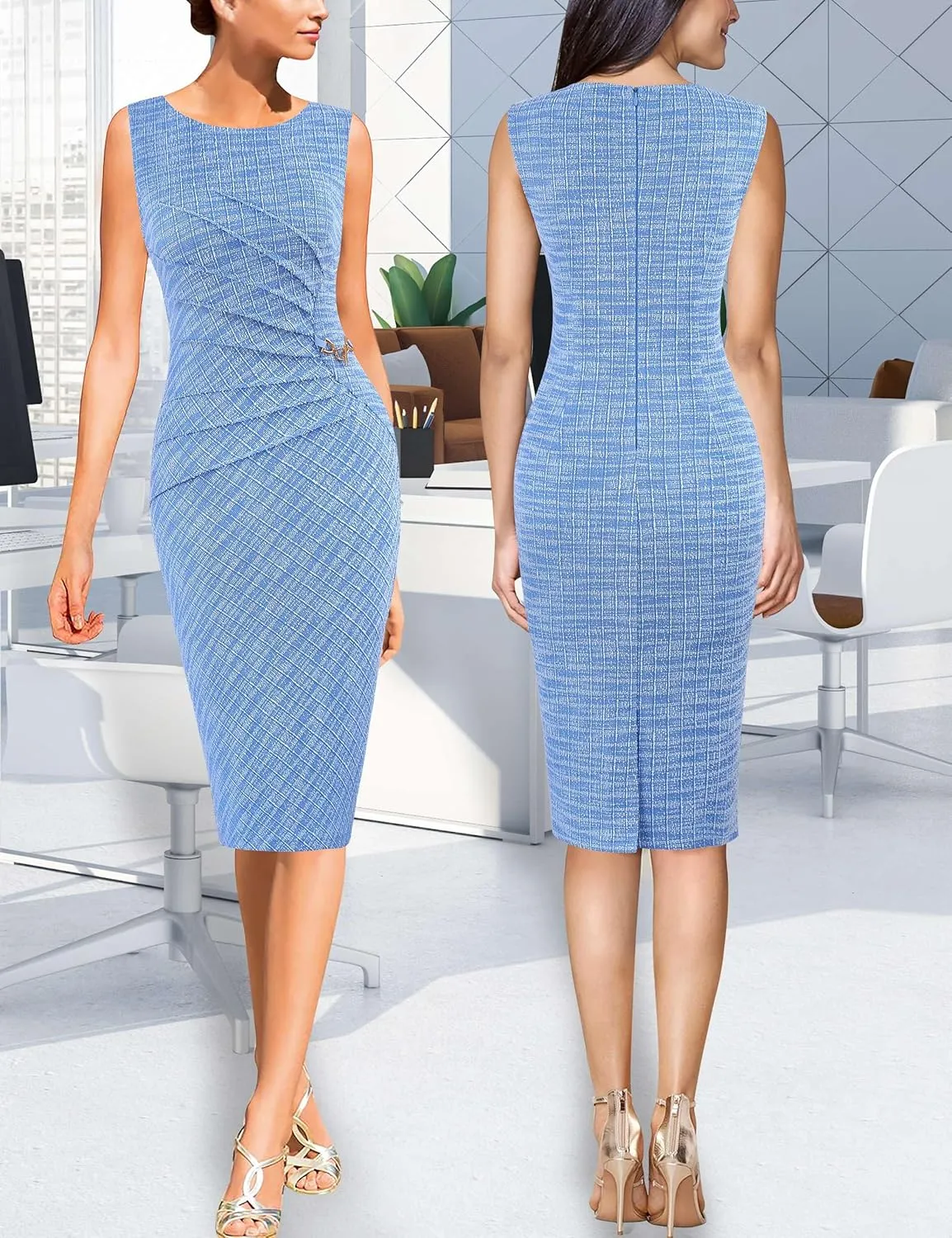 VFSHOW Womens Elegant Ruched Work Business Office Cocktail Party Sheath Dress