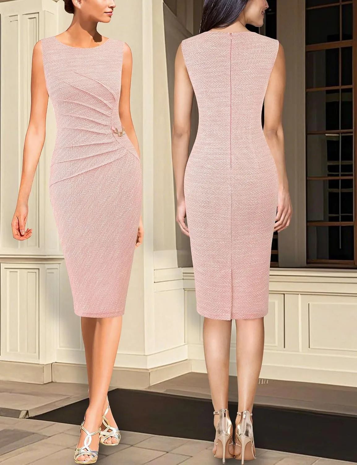VFSHOW Womens Elegant Ruched Work Business Office Cocktail Party Sheath Dress