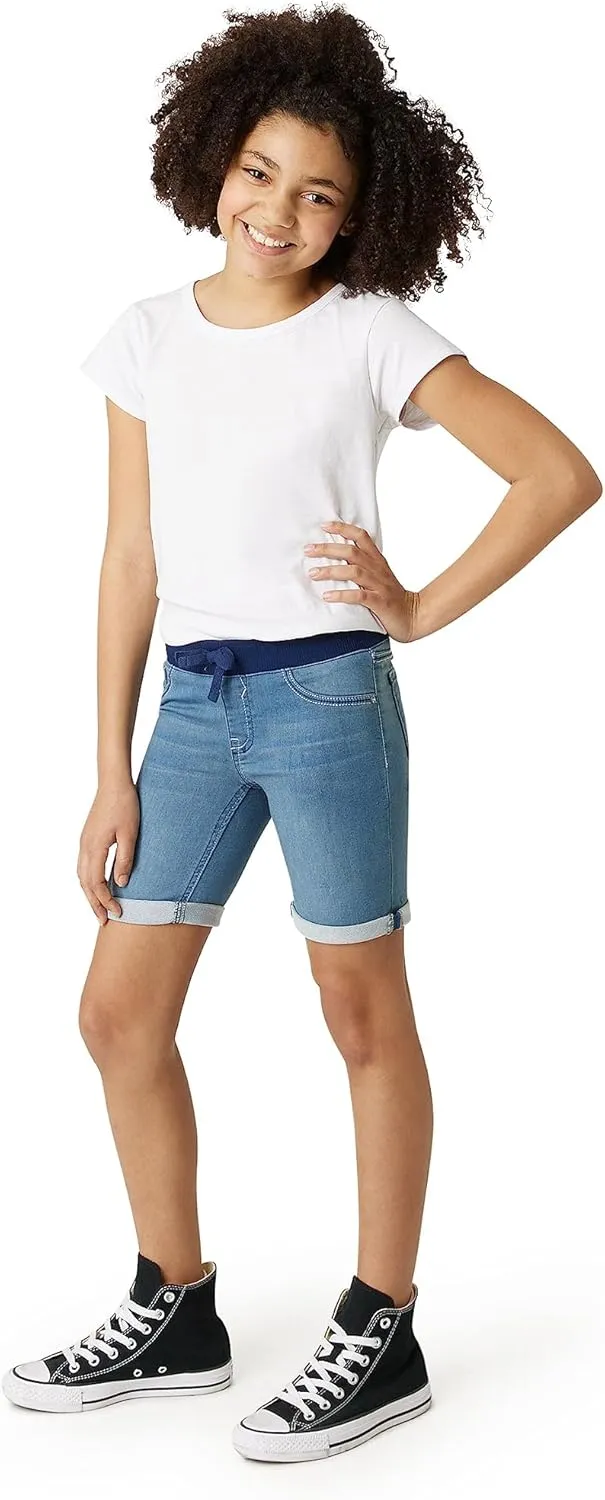 VIGOSS Girls’ Shorts – Bermuda Jean Shorts for Girls – Kids Knit-Waist Pull On Stretch Denim Shorts (4-16)
