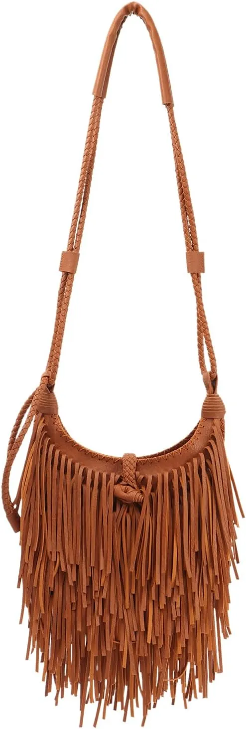 Vintage Fringe Hobo Bag for Women - Black Fringe Purse with Tassel Satchel Shoulder Bag