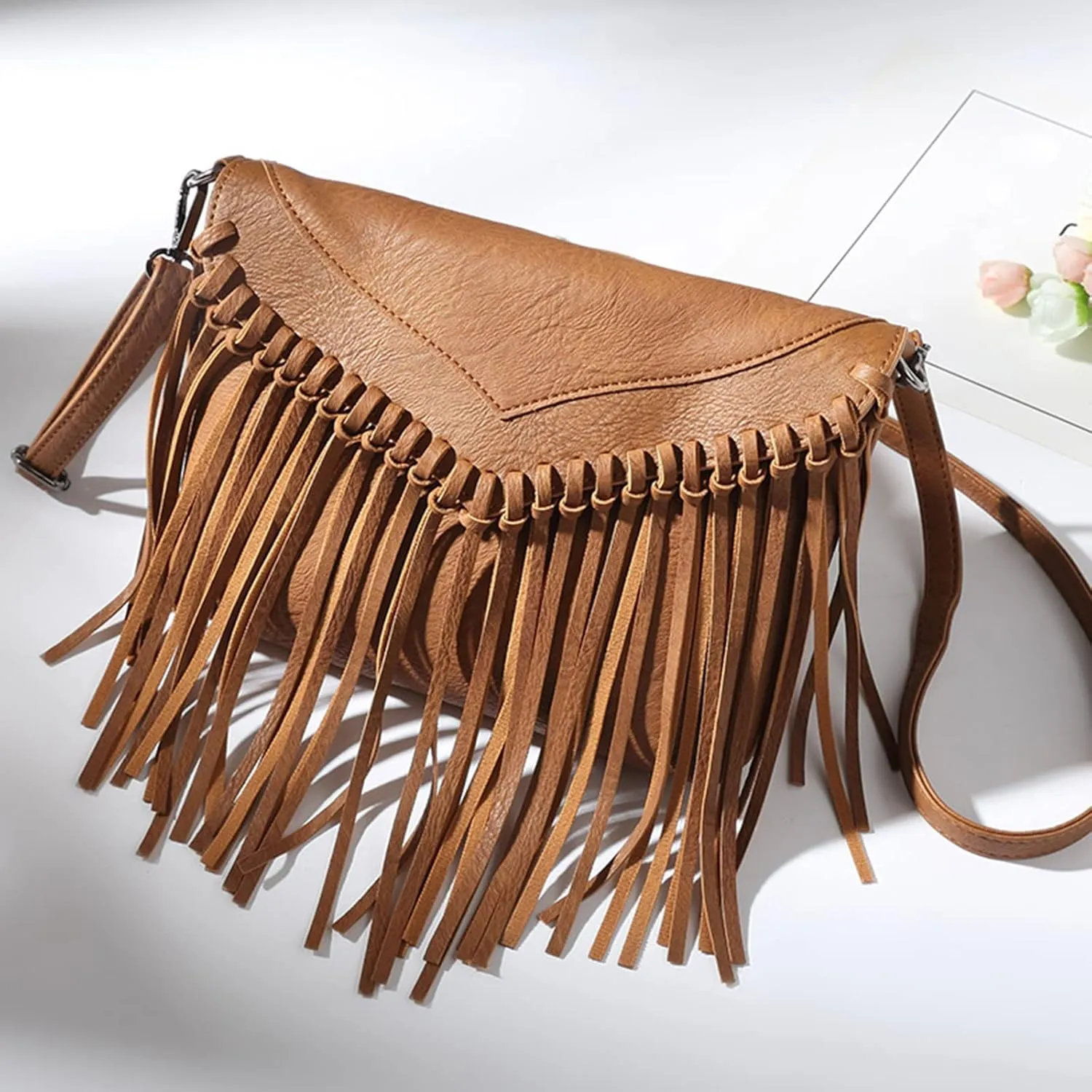 Vintage Fringe Purse Fringe Hobo Bags for Women Vegan Leather Tassel Hippie Crossbody Bag