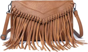 Vintage Fringe Purse Fringe Hobo Bags for Women Vegan Leather Tassel Hippie Crossbody Bag