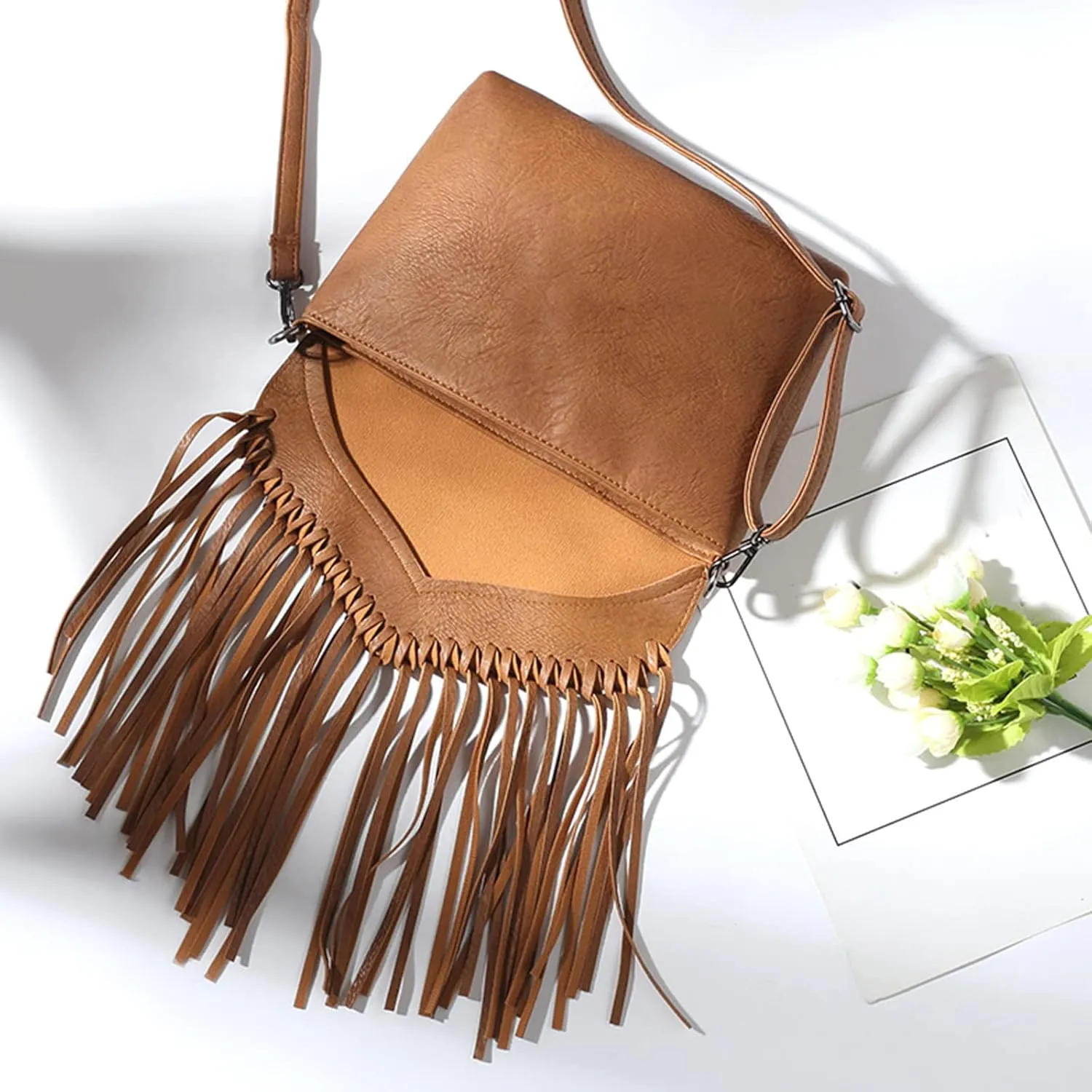Vintage Fringe Purse Fringe Hobo Bags for Women Vegan Leather Tassel Hippie Crossbody Bag