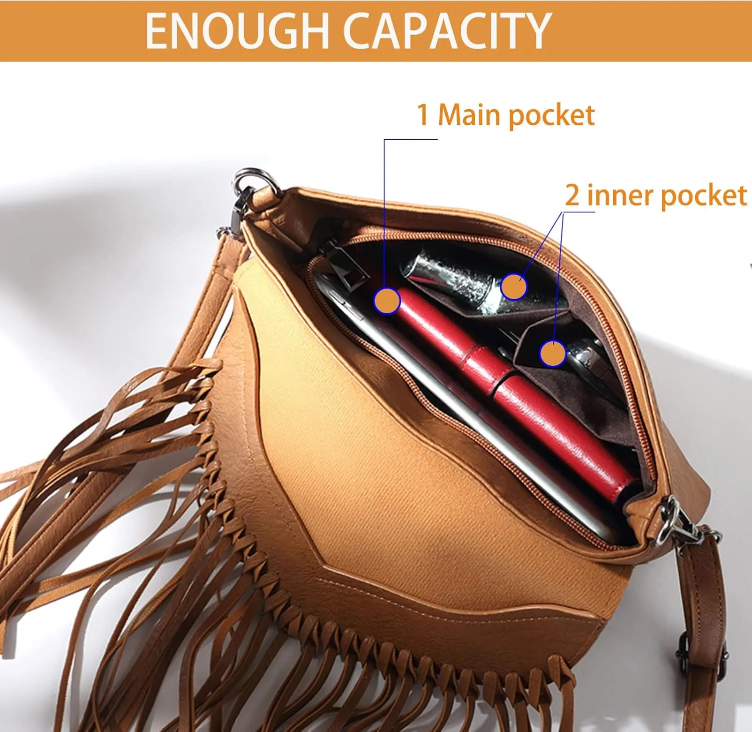 Vintage Fringe Purse Fringe Hobo Bags for Women Vegan Leather Tassel Hippie Crossbody Bag