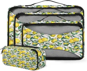 Vintage Fruit Lemon 4 Piece Packing Travel Organizer Cubes Set Mesh Fabric Ventilate Design Lightweight Travel Accessories 4 Sizes (Extra Large, Large, Medium, Small)