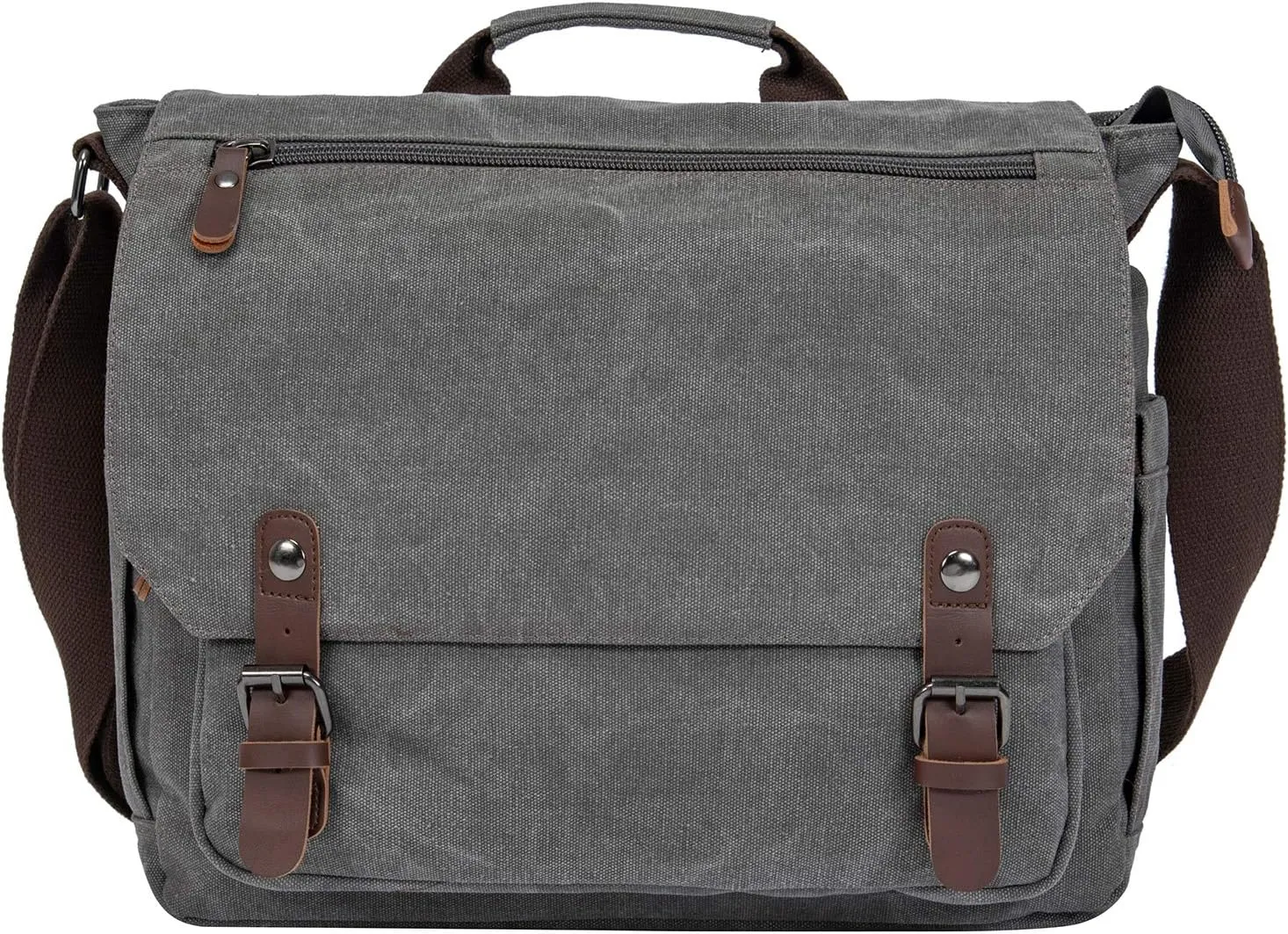 Vintage Genuine Leather Waxed Canvas Briefcase Large Satchel Shoulder Bag Rugged Computer 15.6" Laptop Bag