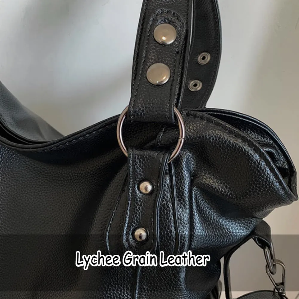 Vintage Tote Bag Y2k Leather Tote Bag Women Crossbody Bags Grunge Studded Purse Goth Accessories Brown Suede Handbag