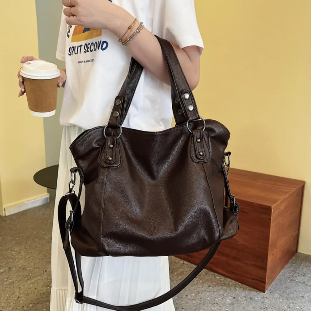Vintage Tote Bag Y2k Leather Tote Bag Women Crossbody Bags Grunge Studded Purse Goth Accessories Brown Suede Handbag